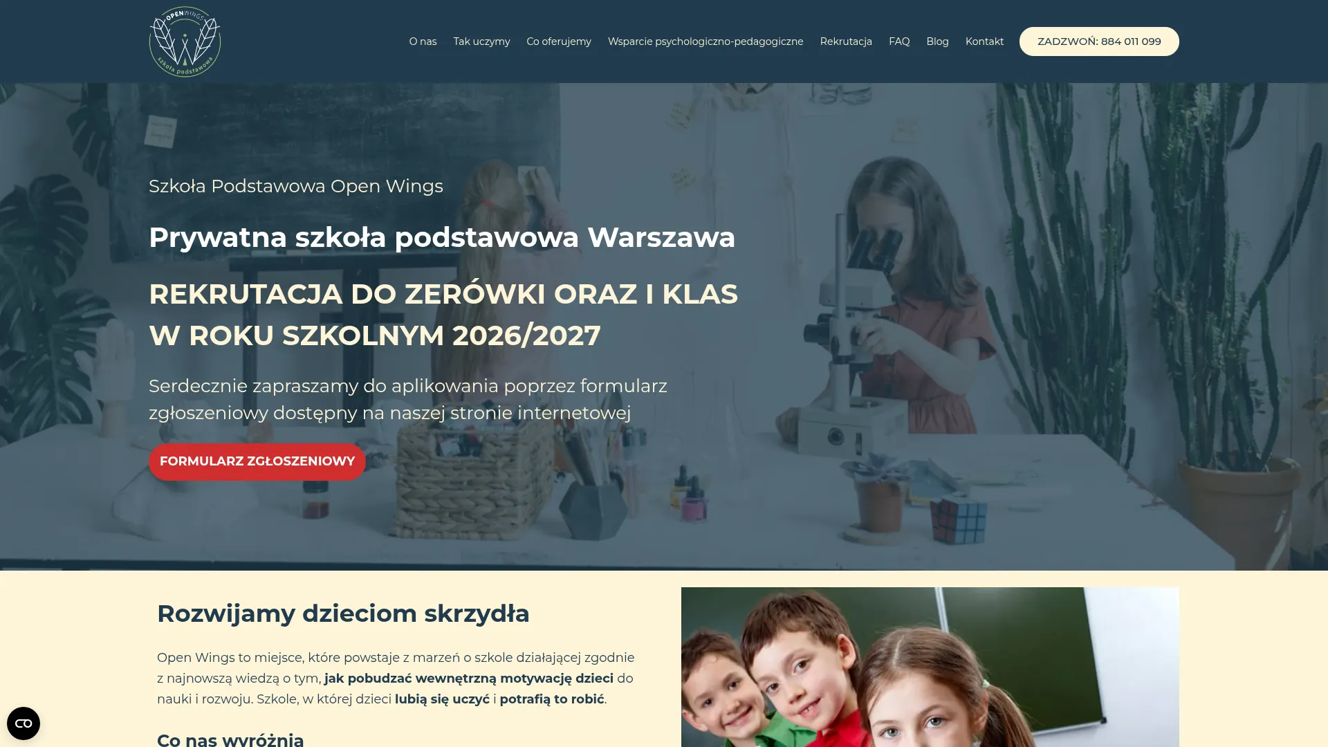 Zrzut ekranu strony Szkoła Podstawowa Open Wings