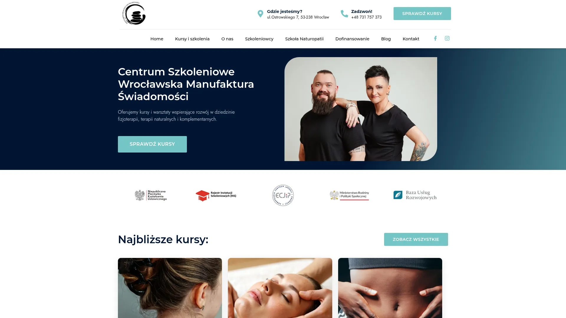 Zrzut ekranu strony Centrum Szkoleniowe Wrocławska Manufaktura Świadomości Agnieszka Sanecka-Dąbrowska