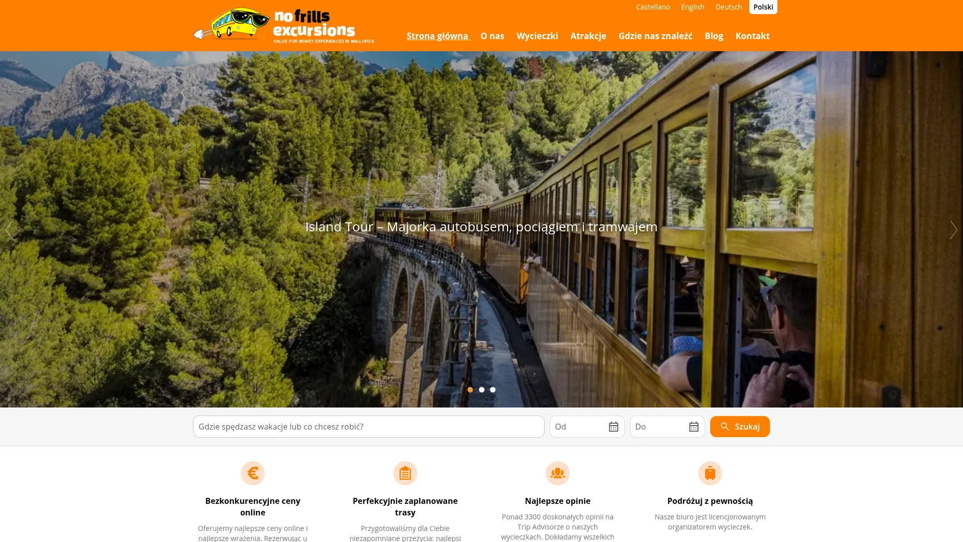 Zrzut ekranu strony Nofrills Excursions